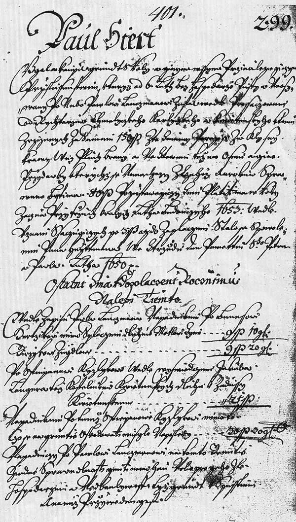 Grundbuchtext Paul Hiert nach Paul Landsmann von ca. 1653